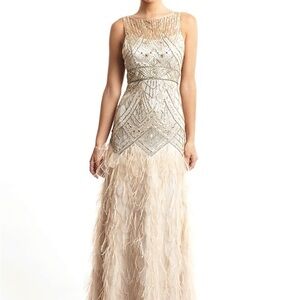 Sue Wong Cream and Silver Evening Wedding Gatsby 1920s Gown